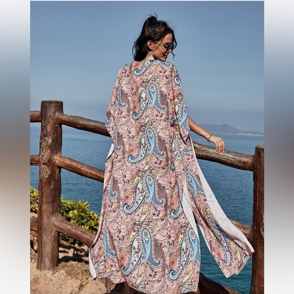 Paisley Long Kimono or Beach Coverup - Picture 2 of 6